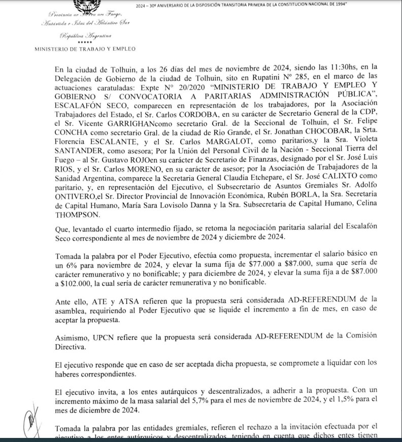 Propuesta Salarial Del Gobierno Y La Municipalidad De Tolhuin A Los